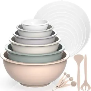 Plastik-Kom-Set, 6er, inkl. Deckel, 2 Löffeln und 4 Maßlöffeln, BPA-frei, stapelbar, ideal für Mischen und Servieren - Grün