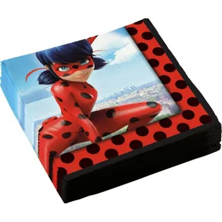 Amscan 9902875 - Servietten Miraculous, 20 Stück, 33 x 33 cm, Partygeschirr, Rot