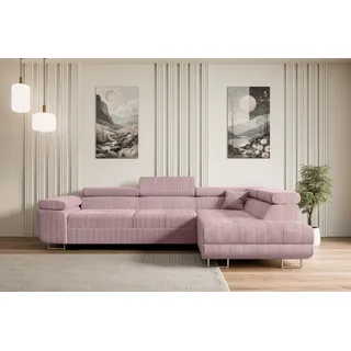 altdecor Ecksofa Cord mit Schlaffunktion 2-Sitzer Rosa