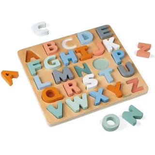 Janod - Alphabet-Puzzle aus Holz 26 Teile - Kollektion Sweet Cocoon - Baby- und Kleinkindspielzeug Farbe auf Wasserbasis - Erlernen des Alphabets und der Schrift - Ab 2 Jahren, J04412