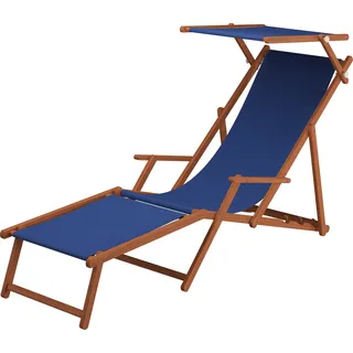 Sonnenliege blau Strandliege Holzliege Buche Fußteil Sonnendach Tisch Kissen 10-307 FST KD - Blau