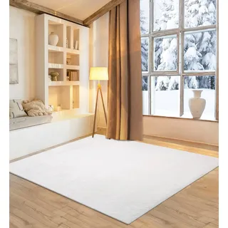 OTTO home Fellteppich »Guidel« rechteckig 30 mm Höhe Kunstfell, Kuschelteppich, Uni Farben, super weich, Wohnzimmer, weiß