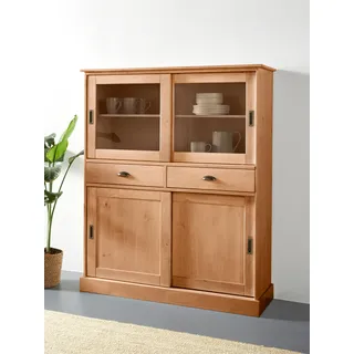 Home Affaire Highboard HOME AFFAIRE "Schröder", beige (natur gebeizt, gewachst), B:114cm H:140cm T:40cm, FSC-zertifiziertes Massivholz, Sideboards, Highboard, Vitrine aus massivem Kiefernholz, Breite 114 cm
