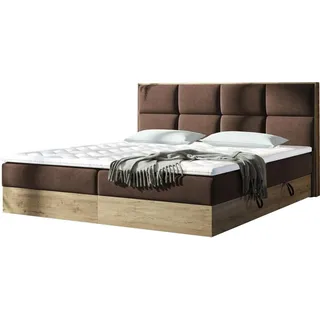 MIRJAN24 Boxspringbett Euphoria, Polsterbett mit zwei Bettkästen, Doppelbett mit Topper, Stilvoll Schlafzimmer (Soro 28, Größe: 180x200 cm) - Braun, Beige