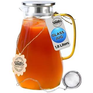 Smiths Mason Jars 1.8L Glas Wasserkrug mit Infusor - Stilvoller Wasserkrug mit abnehmbarem 2-Wege-Deckel und Tee-Ei, vielseitig einsetzbar für heiße bis kalte Getränke