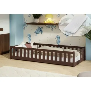 Kids Collective Jugendbett Bodenbett 90 x 200 cm Kiefer massiv braun Zartbitterschokolade