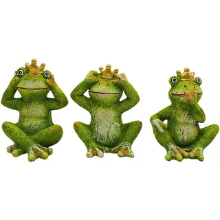 Froschkönige, Teichfrösche, Frösche Garten, Froschfiguren outdoor, Deko - Frösche, Gartenfrösche, Nichts Sehen, Nichts hören, Nichts sagen, aus Keramik in grün als 3er Set, L/B/H 8 x 9 x 11 cm.