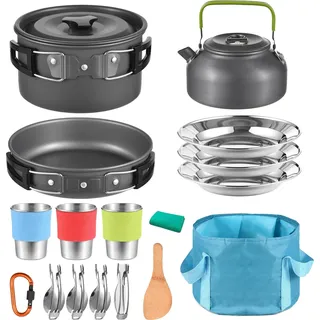 Camping Kochgeschirr Set, Aluminium Material, 12 cm Topfdurchmesser, 20 cm Pfannendurchmesser, Leicht und Tragbar, Umweltfreundliche