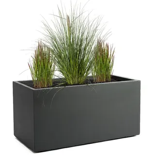 Pflanzwerk® Pflanzkübel TUB Anthrazit 45x100x45cm XXL – Rechteckig – Großer Fiberglas Blumenkübel für außen und innen - Frostbeständig - UV-Schutz – Markenqualität