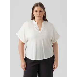 Shirtbluse VERO MODA CURVE "VMCBEAUTY SS TOP NOOS CUR", Damen, Gr. 50, snow weiß, Web, Obermaterial: 100% Viskose, unifarben, regular fit normal, V-Ausschnitt, Umschlagsaum, Blusen Shirtbluse, Viskose, regular fit, Kurzarm