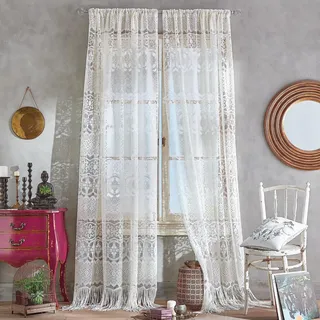 CHF Boho-Vorhang mit Spitzen-Stangentasche
