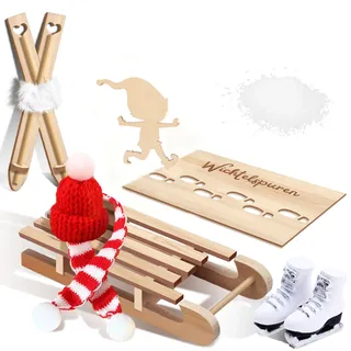 Wichtel Zubehör Weihnachten Deko Schlitten Weihnachten Wichtel Fußabdrücke, Miniatur Wichtel Zubehör Holzschlitten Wichtel Baustelle Wichtel Schablone Weihnachtsdekoration