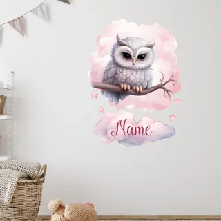 GRAZDesign Wandtattoo Eule mit Namen personalisiert für Babyzimmer Kinderzimmer für Mädchen über Bettchen (111x80cm)