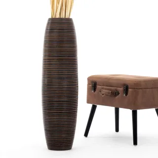Leewadee Große Deko Bodenvase Für Dekozweige, Hohe Standvase Für Pampasgras, Design Holzvase, 85 cm, Braun