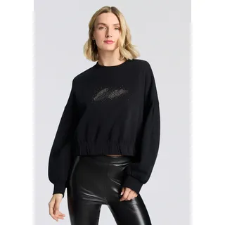 Sweatshirt BOSS ORANGE "Easton Premium Damenmode", Damen, Gr. L (40), schwarz (schwarz 001), Sweatware, Obermaterial: 100% Baumwolle, Glitzermuster, unifarben, normal, Rundhals, Rippbündchen, Sweatshirts Sweatshirt, mit Rundhals, Logoapplikation