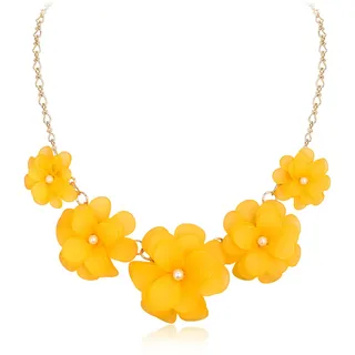 EVER FAITH Blume Kragen Halskette Floral Flower Statement Sommer Strand Chokers Halsketten für Damen Mädchen Dunkel Gelb