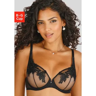 Bügel-BH LASCANA "Paulina", Damen, Gr. 90, Cup B, schwarz, Mesh, Obermaterial: 85% Polyamid, 8% Polyester, 7% Elasthan, BHs Bügel-BH, mit floraler Stickereiapplikation, transparente Unterwäsche