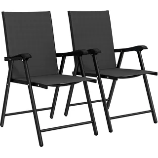 Outsunny 2er-Set Klappstuhl Klappbar Armlehne 58 x 62 x 97 cm Schwarz | Gartenstuhl, Hohe Rückenlehne, für Garten Balkon Terrasse, Stahl, Texteline