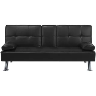 Beliani 3-Sitzer-Schlafsofa Kunstleder Schwarz Roxen , Kunststoff , 168x77x81 cm , Babymöbel & Kindermöbel, Kinderzimmer & Jugendzimmer, Schlafsofas