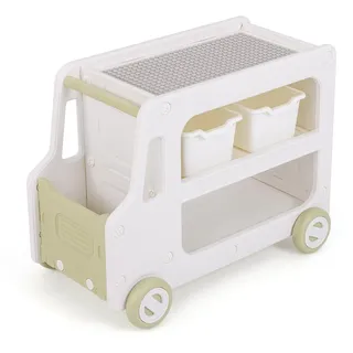 FANTASK Kinderregal Auto, Spielzeugregal mit Rollen & 2 Ebenen, Aufbewahrungsboxen Bücherablage Spielzeug-Organizer, Regal für Kinderzimmer Spielzimmer 73 x 42 x 56 cm