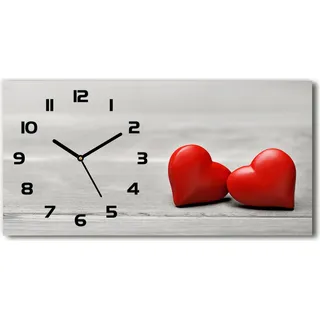 Wanduhr aus Glas – 60x30 cm - Glasbild - Glasuhr - Gehärtetes Glas - schwarze-zeiger - Herzen auf dem Holz - Schwarz