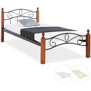 Homestyle4u Metallbett mit Matratze 90x200 cm Bettgestell
