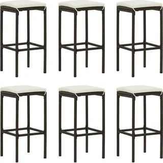 The Living Store Barhocker mit Kissen 6 Stk. Braun Poly Rattan - Braun