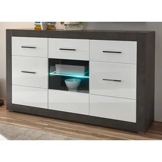 Sideboard "Briard" in weiß Hochglanz und grau Kommode 164 x 97 cm - Weiß, Grau