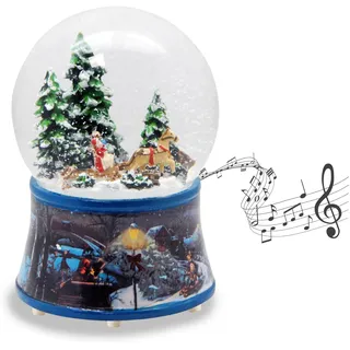 Schneekugel Schlittenfahrt Nostalgie Winterwald Weihnachten | Sockel Winterlandschaft Eisläufer | mit Spieluhr | H:14 cm B: 10 cm | Schüttelkugel | 20091