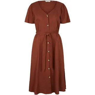 TOM TAILOR Denim Damen Leinenkleid mit Gürtel 1031873, 29566 - Nut Brown, S