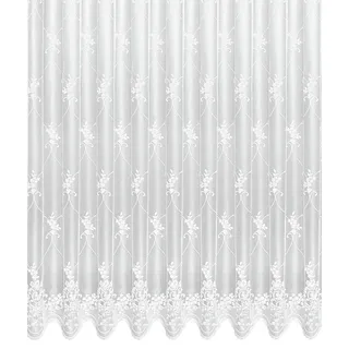 Sehlbach Fertigstore mit Kräuselband, Jacquard Blätter, Weiß, 300 x 125 cm Gardinen, Elegante Ausstrahlung, Einfaches Anbringen, Viel Tageslicht, Dezenter Sichtschutz
