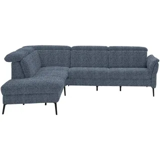 Cantus Ecksofa , Blau , Metall , Ottomane links, L-Form , 275x235 cm , Goldenes M , Typenauswahl, Fußauswahl, Lederauswahl, Stoffauswahl, seitenverkehrt erhältlich, Rückenfutter, Armteil rechts , Wohnzimmer, Sofas & Couches, Wohnlandschaften, Ecksofas