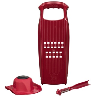 Börner Rösti PowerLine Reibe Set (2-tlg.) • Gemüsehobel + Fruchthalter für Rösti, Zucchinipuffer, Kartoffelpuffer • Gemüseschneider für rohe Kartoffeln • Küchenhobel Set (Rot)