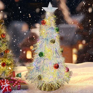 Mini Weihnachtsbaum, LED Weihnachtsbaums Klein, Mini Künstlicher Weihnachtsbaums, Weiß Weihnachtsbaum mit Beleuchtung, Glitzernder Tannenbaum für Tisch Weihnachten Deko