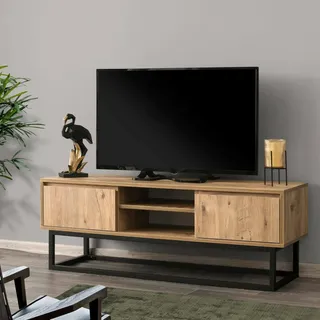 Dmora Themis TV-Lowboard 140x40x50 cm Schwarz/Eiche Holz, Metall