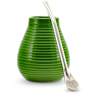 caámate. Yerba Mate Tee Set ● Das Original ● Keramik Matebecher + Edelstahl Bombilla (grün)
