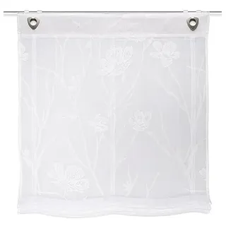 HOME WOHNIDEEN Raffrollo Rory, halbtrasparenter Ausbrenner, inkl. Ösen und Haken, Farbe:Weiss, Größe:130 x 100 cm, Anzahl:1x