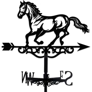 INFUNLY Pferde-Wetterfahne Aus Metall, Schwarze Pferde-Wetterfahne, Pferde-Windfahne, Reines Handgefertigtes Pferde-Eisen-Wegweiser, Dach, Garten, Outdoor, Bauernhaus-Dekoration, 13.78"X10.63"/35 cm X