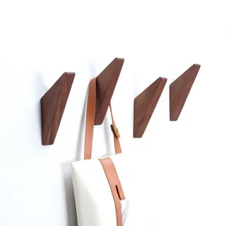 LONANGG 4er Set Kleiderhaken Wand aus Schwarzem Naturholz Walnussholz, Vintage Wandhaken Echtholz, Retro Garderobenhaken für Kleidung, Mäntel, Taschen & Hüte