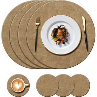 Elegante Kunstleder-Tischsets - hitzebeständig - Set von 4 - rund - 34 cm