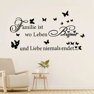 ZMDMAH Wandtattoo Sprüche, Wandsticker Wohnzimmer Modern, Schwarz Schmetterlinge Wandsticker Glücklich Sprüche Familie Wandaufkleber Wandtattoo Küche für Schlafzimmer Wohnzimmer Esszimmer Wanddeko