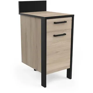 Demeyere Industrieller Küchenunterschrank mit Arbeitsplatte, 1 Schublade, 1 Tür – Komplettküche „Chili” – Farben Eiche hell & Schwarz matt – 44,3 x 60 x 100,6