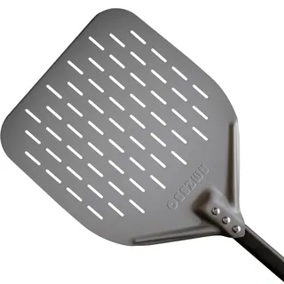 AMZBBQ® Premium Pizzaschieber - 40 x 40 x 76 cm Perforierte Pizzaschaufel aus Harteloxiertem Aluminium zum Leichten Gleiten auf Pizzastein - Grill Zubehör Geschenk für Männer
