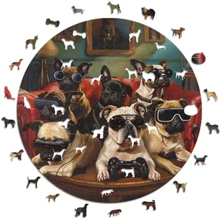 Iconic Puzzles - Gamer Dogs, Fantasy Animals, 100% nachhaltiges Holzpuzzle, Geschenke für Kinder und Erwachsene, Größe S, 200 Teile