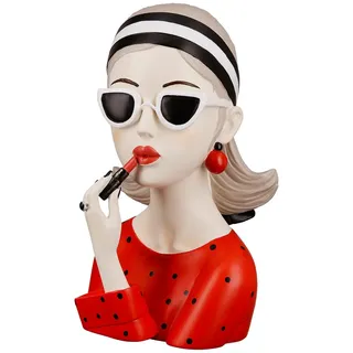 Gilde Dekofigur Figur Lady mit rotem Lippenstift - Moderne Dekoration Wohnzimmr - Höhe 26 cm - rot schwarz Creme