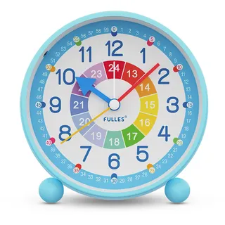VOSSOT Wecker, Kinderwecker Digital Ohne Ticken, Lautloser Lernwecker Lernuhr Kinderuhr Kompak Analog Wecker für Jungen und Mädchen - Reisewecker mit Nachtlicht, Snooze und Batteriebetrieben (Blau)