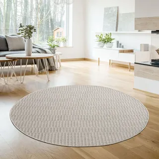 TT Home In-& Outdoorteppich Wetterfest Terrasse Balkon Esszimmer Boho Motiv Moderner Skandi Look Unifarben Größe 80 cm Rund - Beige