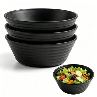 YuLiMirich 4er Schüssel 20cm Große Müslischalen Salatschüssel Schwarz Bowl Schüssel Bruchfest Suppenschalen aus Kunststoff, Dessertschalen Mikrowellen Spülmaschinenfest, Leicht & Wiederverwendbar