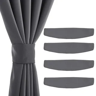 PONY DANCE 4 Stück Magnetische Vorhang Raffhalter Grau Gardinenhalter | 47x10 CM, Raffhalter mit Magneten, Vorhanghalter, für Blickdichte Gardinen, Voile Vorhänge