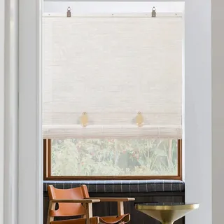 Bambusrollo - Innenrollo Holzrollo für Fenster/Türen, Sonnenschutz und Sichtschutz (Weiß, 60 x 180 cm)